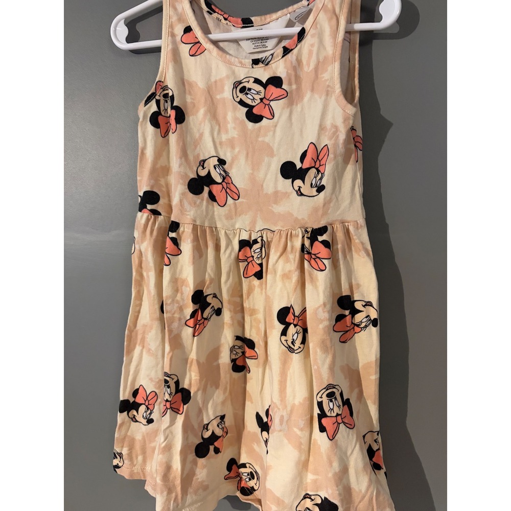 HM Disney Minnie Mouse Tie Dye Dress Kids Size 5T 6 Peach Pink Sleeveless Skater